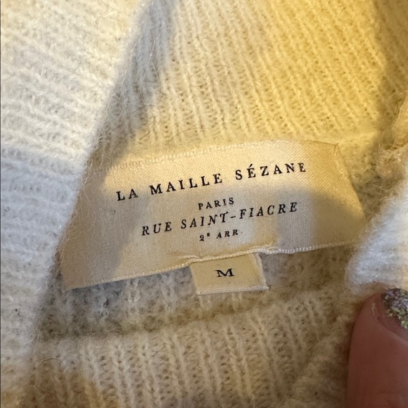 Sezane Cream and Black Striped Button Mohair Trudy Sweater/Jumper - Picture 3 of 7